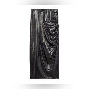 NWT ZARA Shiny Gathered Midi Skirt Elastic Waistband Back Slit 4770/629/836 Sz M